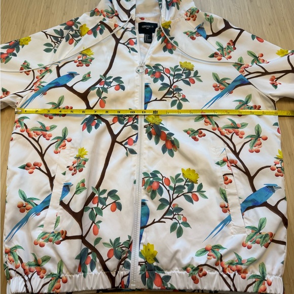 Forever 21 White Bird Floral Pattern Men’s S Zip-Up Hoodie Windbreaker - Picture 6 of 9
